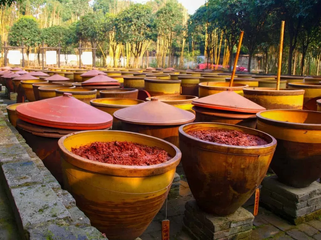 Sichuan chili bean paste (doubanjiang) in a bowl