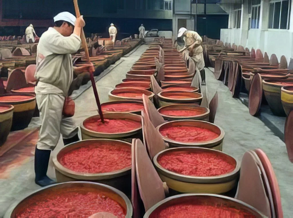 Traditional sun fermentation of Pixian doubanjiang