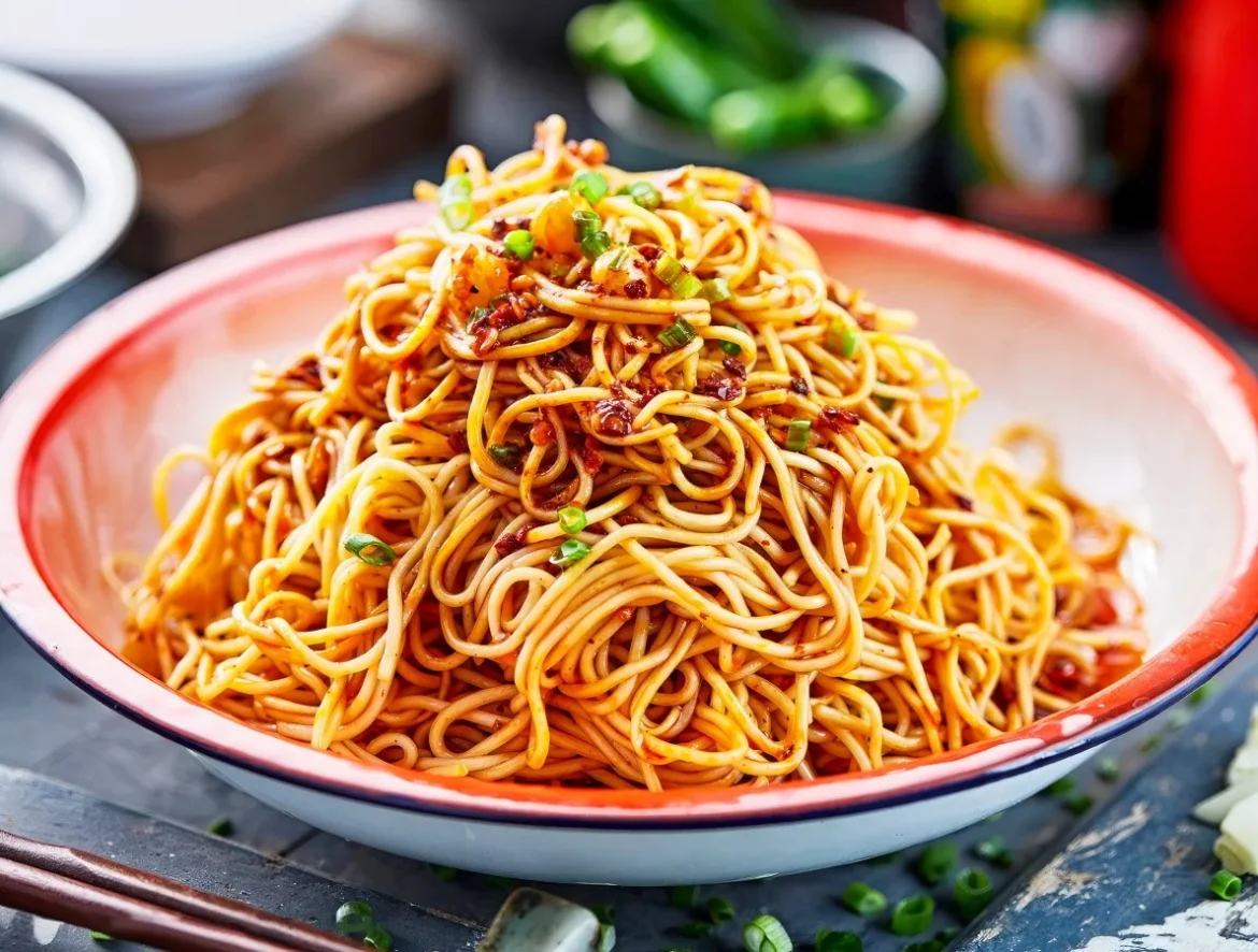 Sichuan spicy cold noodles (liang mian) with chili oil