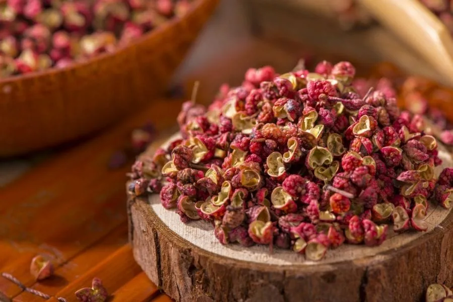 Close-up of Sichuan peppercorn husks