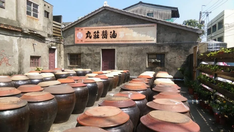 Soy sauce fermenting in vats