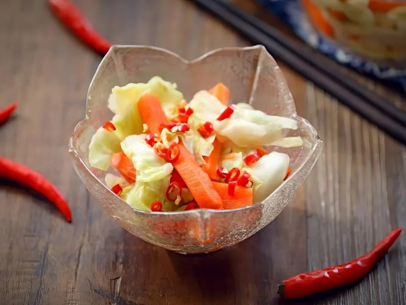 Sweet and sour pickled cabbage with carrots